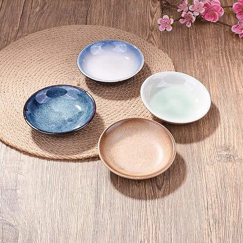 Miniatura 2 de Whitenesser Juego de 4 platos de cerámica para salsa de soja, platos de salsa para sushi