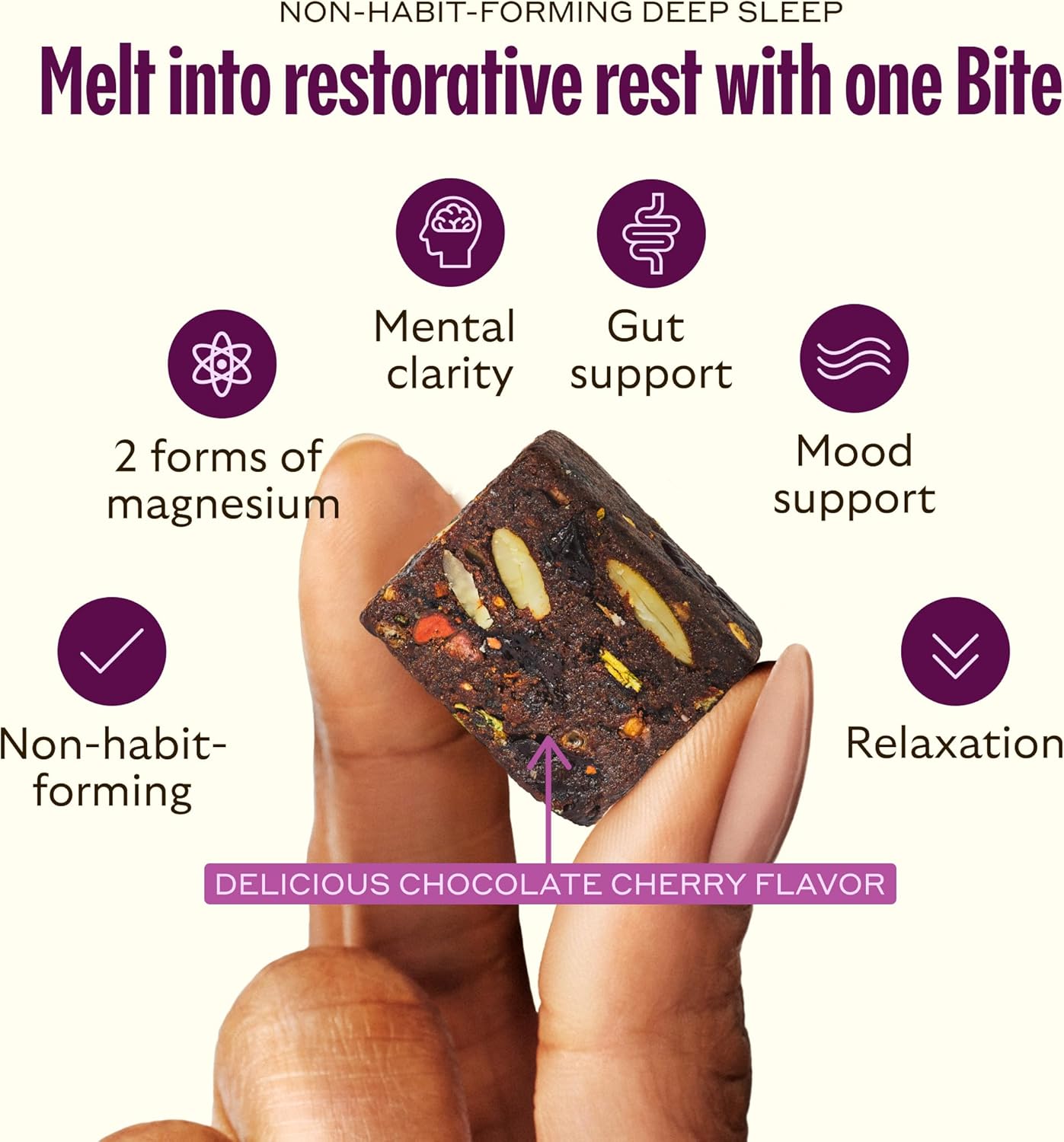 GEM Sleep Aid, Nighttime Bite, Melatonin Free, L-Theanine, Magnesium, Valerian Root Extract | Vegan and Gluten Free | Earthy Chocolate Cherry (28 Pack) - Image 3