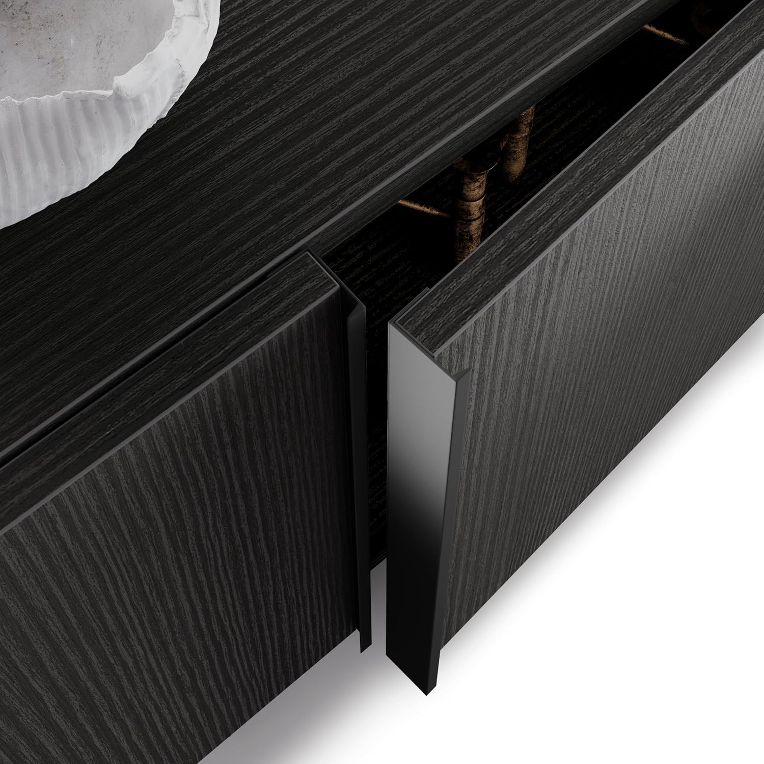 Mobili Fiver, Romina Low Sideboard (107.71x14.17x17.32 in), 4 Doors, Ashwood Black, Made in Italy