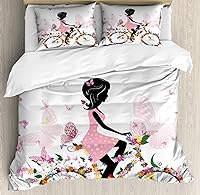 Vista 224 de Ambesonne Juego de funda de edredón color menta, líneas onduladas horizontales a rayas blancas abstractas de tonos suaves, exhibición de arte