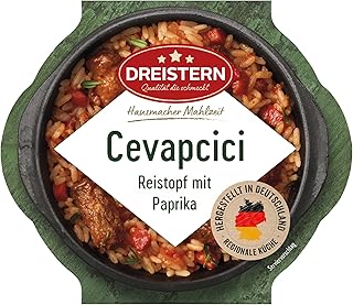 DREISTERN Cevapcici 400g I Mit Paprika & Reis I Herzhaftes Fertiggericht in Mikrowellenschale I Lange Haltbarkeit dank natürlicher Konservierung I Hausmacher Qualität