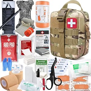 IFAK Trauma kit with Tourniquet | Vented chest seal | Israeli bandage | compressed gauze | bleeding control bandages for Tactical First Aid Kit camping, hunting, hiking (Camouflage)