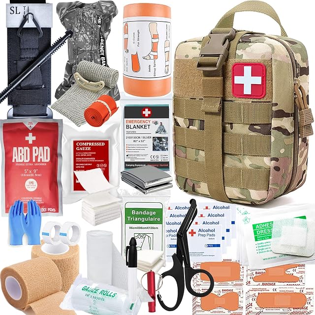 IFAK Kit de trauma avec Tourniquet.Scellé de poitrine ventilé. Bandage israélien.Gauze comprimé.Baguages de contrôle des saignements pour le camping tactique.