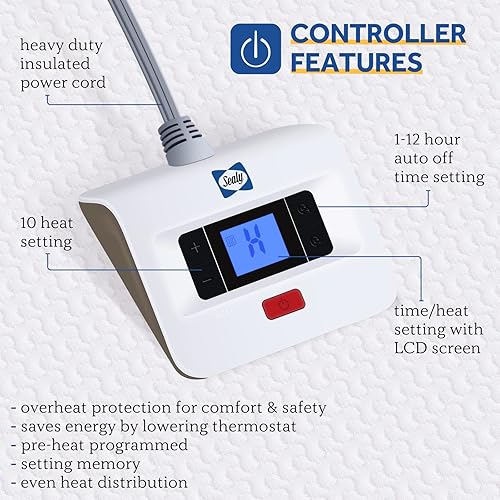 Miniatura 3 de Sealy Protector de colchón con calefacción tamaño completo de 54 x 75 pulgadas, calentador de cama eléctrico con calefacción por zonas con bolsillo