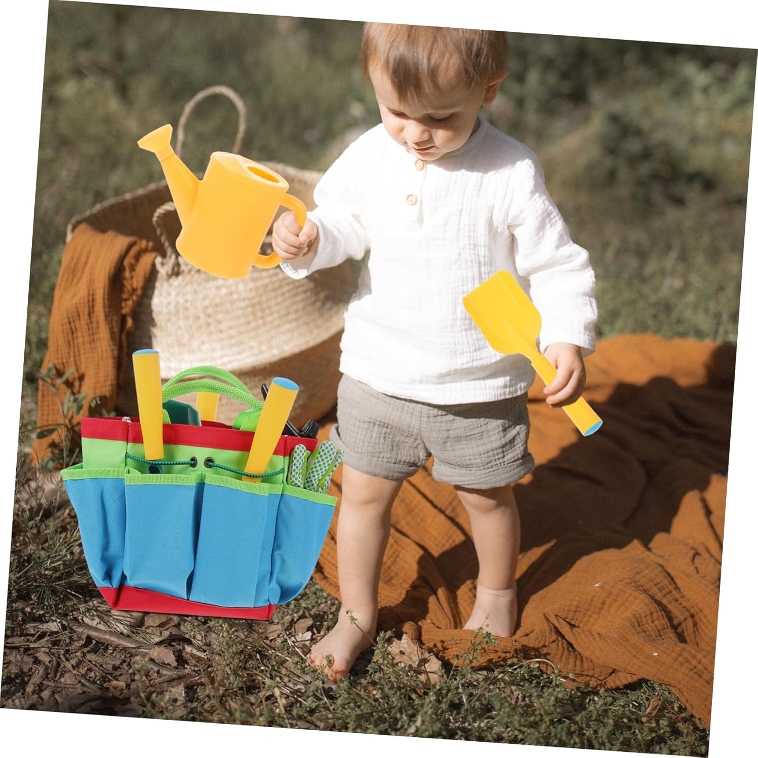 Sosoport Kids Gardening Tool Set for Children Small Rake Shovel and Watering Can Tool Storage Bag for Garden Activities