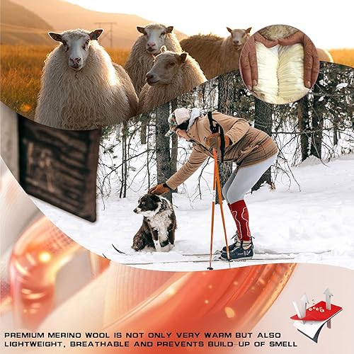 Miniatura 2 de Calcetines de esquí de lana merino para hombre y mujer, 2 pares para esquí, snowboard, térmicos hasta la rodilla, calcetines de rendimiento