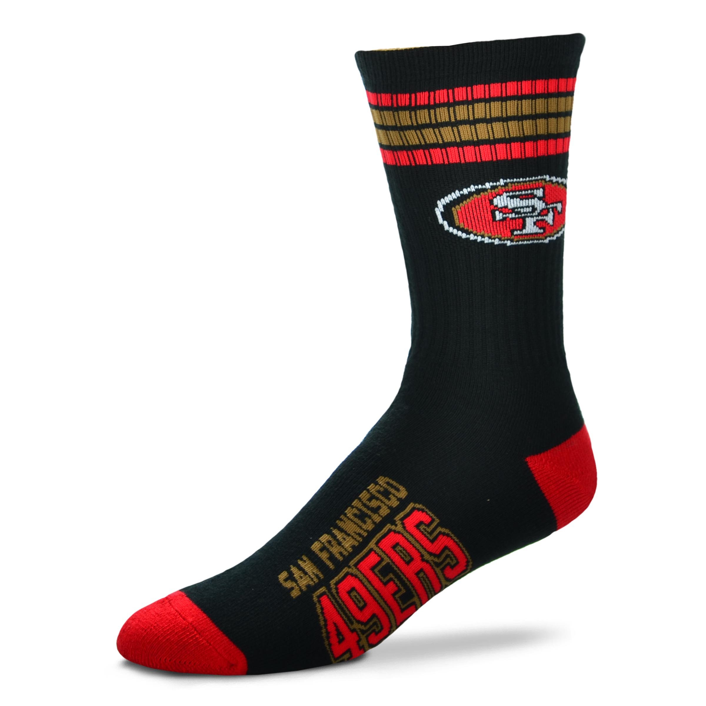For Bare Feet San Francisco 49ers 4 Stripe Youth Size NFL Crew Kids Socks (4-8 YRS)