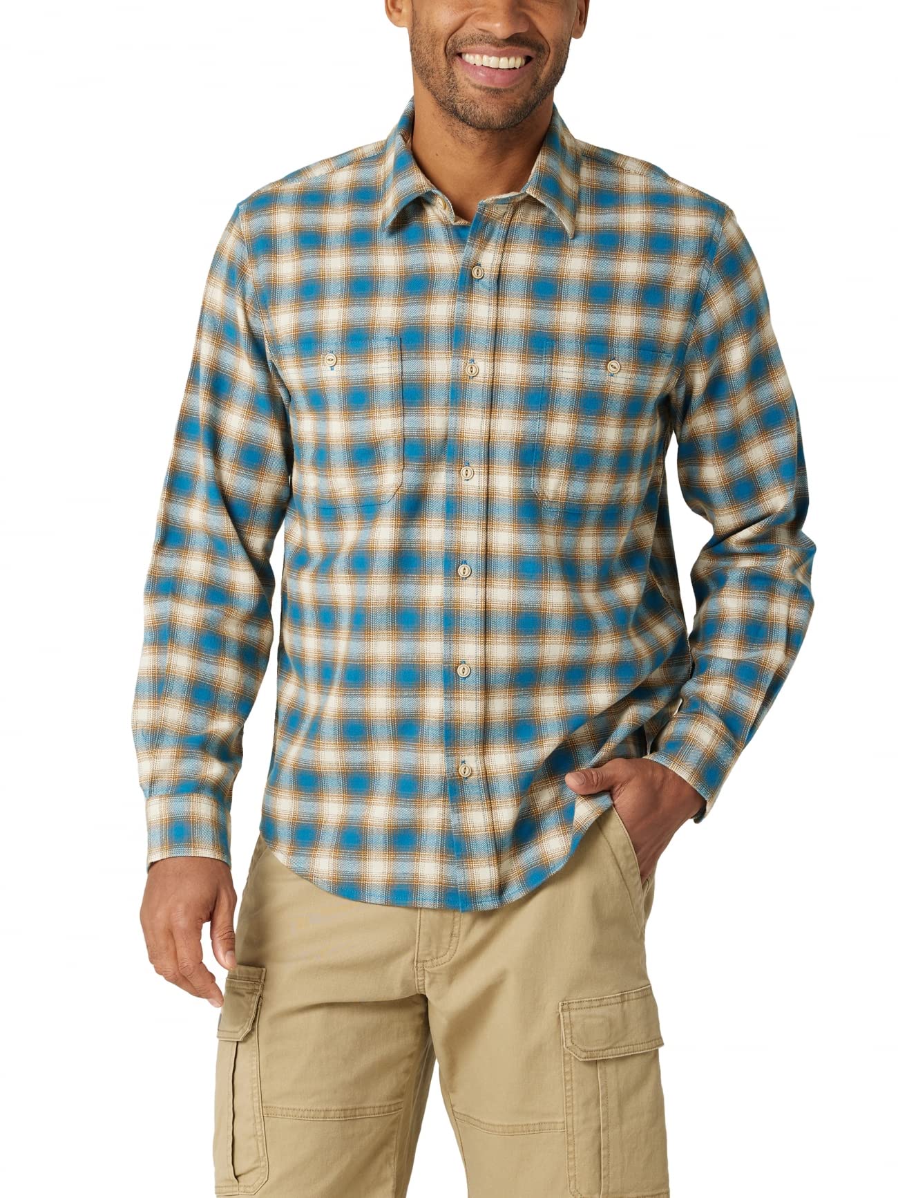 Wrangler Authentics Men's Cloud Flannel Woven Shirt Button, Celestial, S