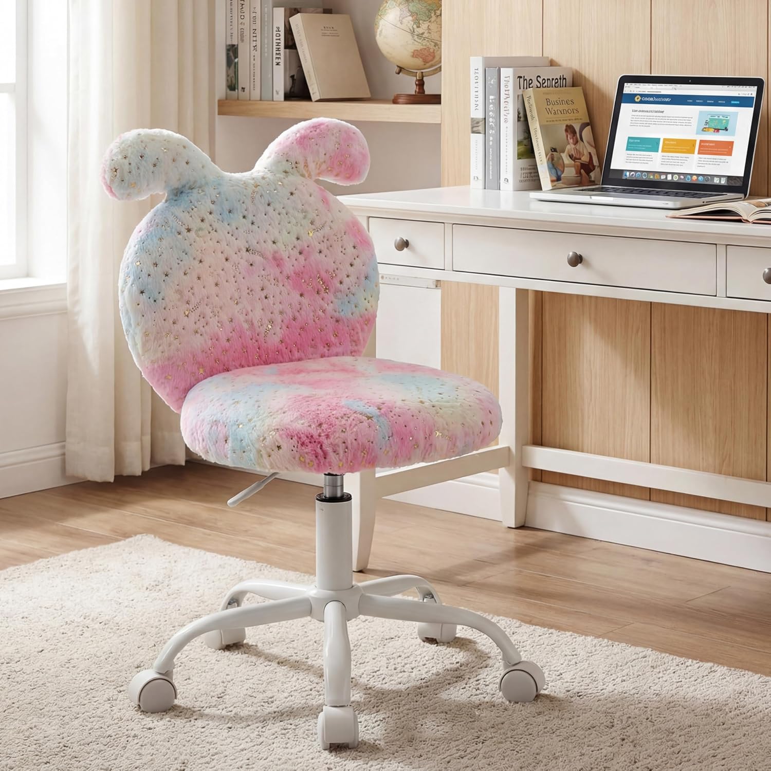 Kids Desk Chair, Desk Chair Comfy for 8-12, Cute Fluffy Office Chairs, Kids Computer Chairs, Adjustable Ergonomic Study Chair for Bedroom, Home, School, Dorm, Colorful Pink