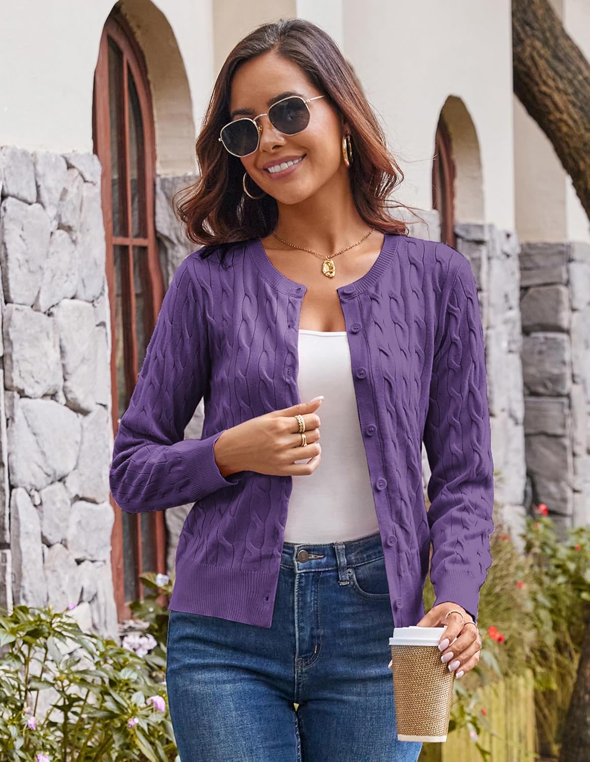 GRACE KARIN Womens Long Sleeve Button Up Cable Knit Cardigan Lightweight 2026 Crewneck Button Down Sweaters for Women - Image 5