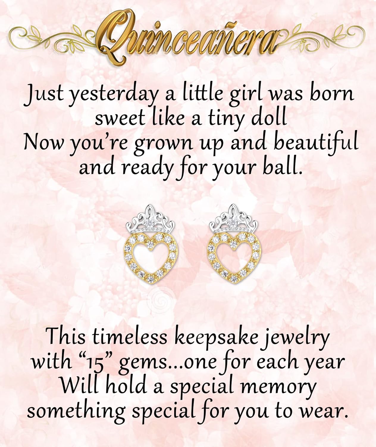 Cherished Moments Sterling Silver Necklace or Earring for Quinceanera Gift, "Sweet 15" Present with 15 Sparkling CZs