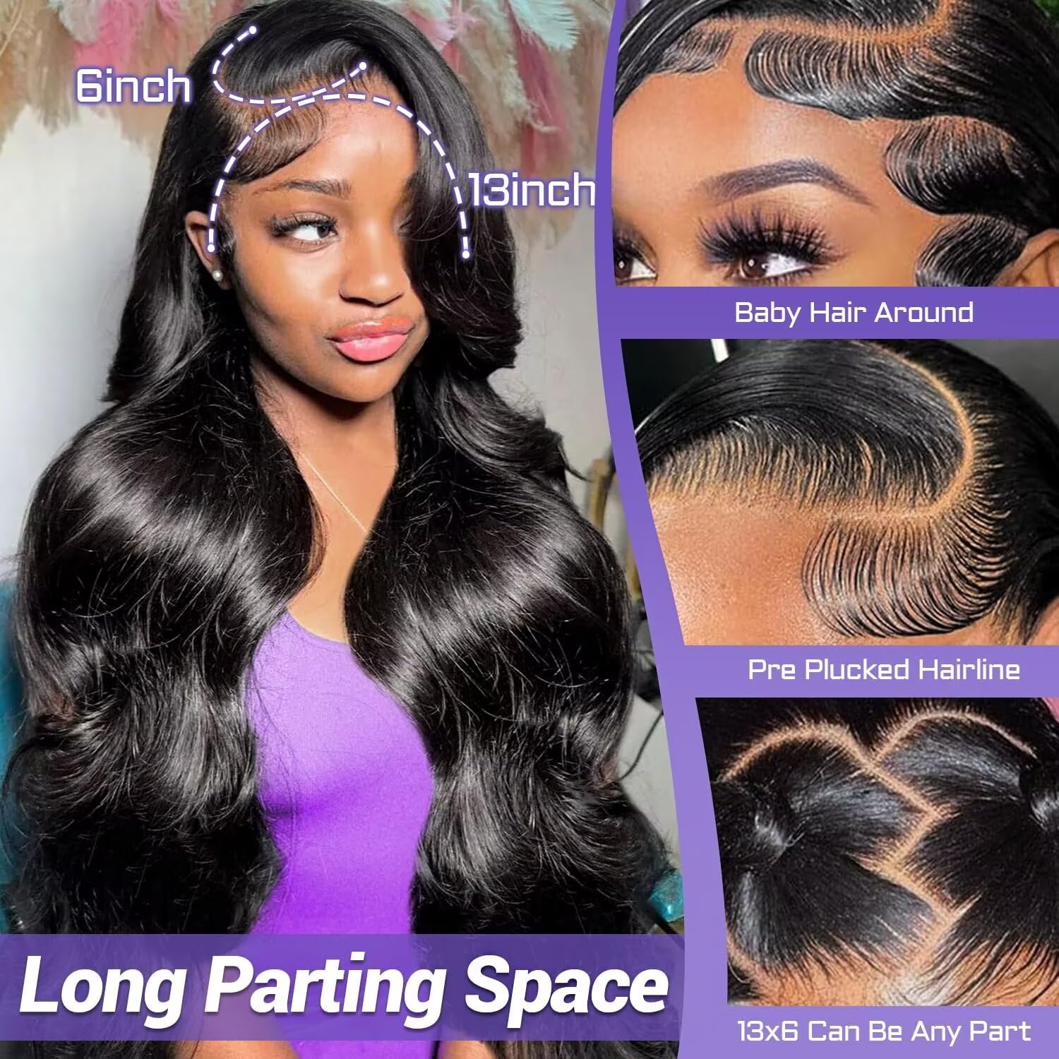34 Inch 13x6 Full Lace Front Wigs Human Hair 180 Density Brazilian Body Wave 13x6 HD Transparent Lace Frontal Wigs Upgraded 12A Virgin Human Hair Glueless Wigs For Women - Image 4