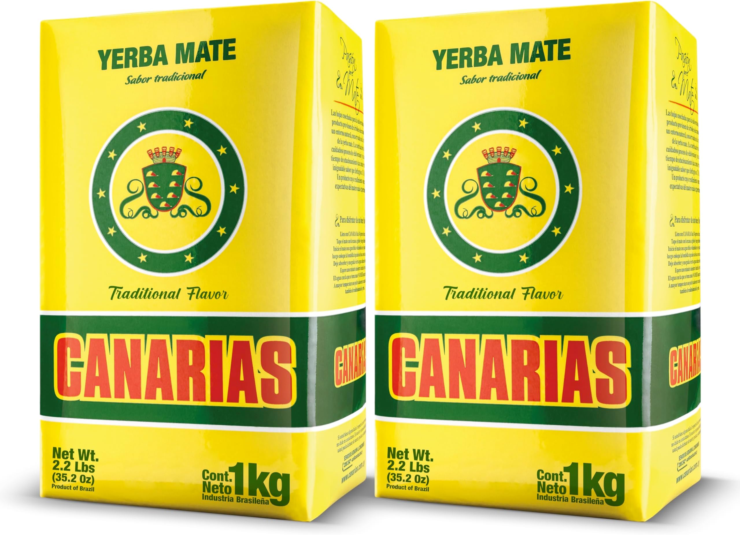 Yerba Mate Traditional 2.2 lb - Uruguayan Yerba Mate Tea - Ground Leaf Without Stems (Sin Palo) - Strong & Full-Bodied Flavor - 2 Packs