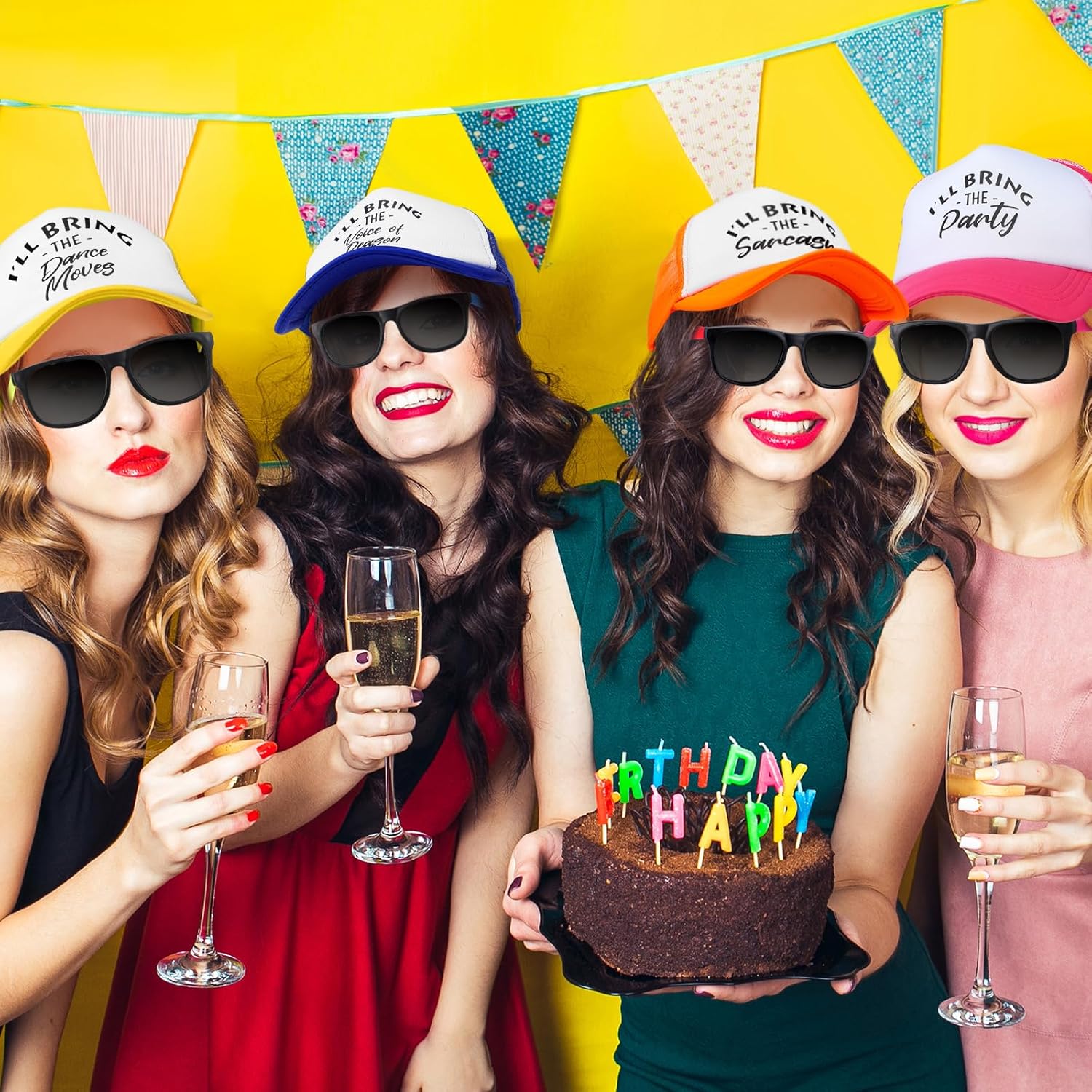 Hercicy 4 Set Funny Trucker Hat and Sunglasses for Women Colorful I'll Bring Saying Baseball Cap Adjustable Trucker Hat Bridal Bachelorette Party Cap - Image 5