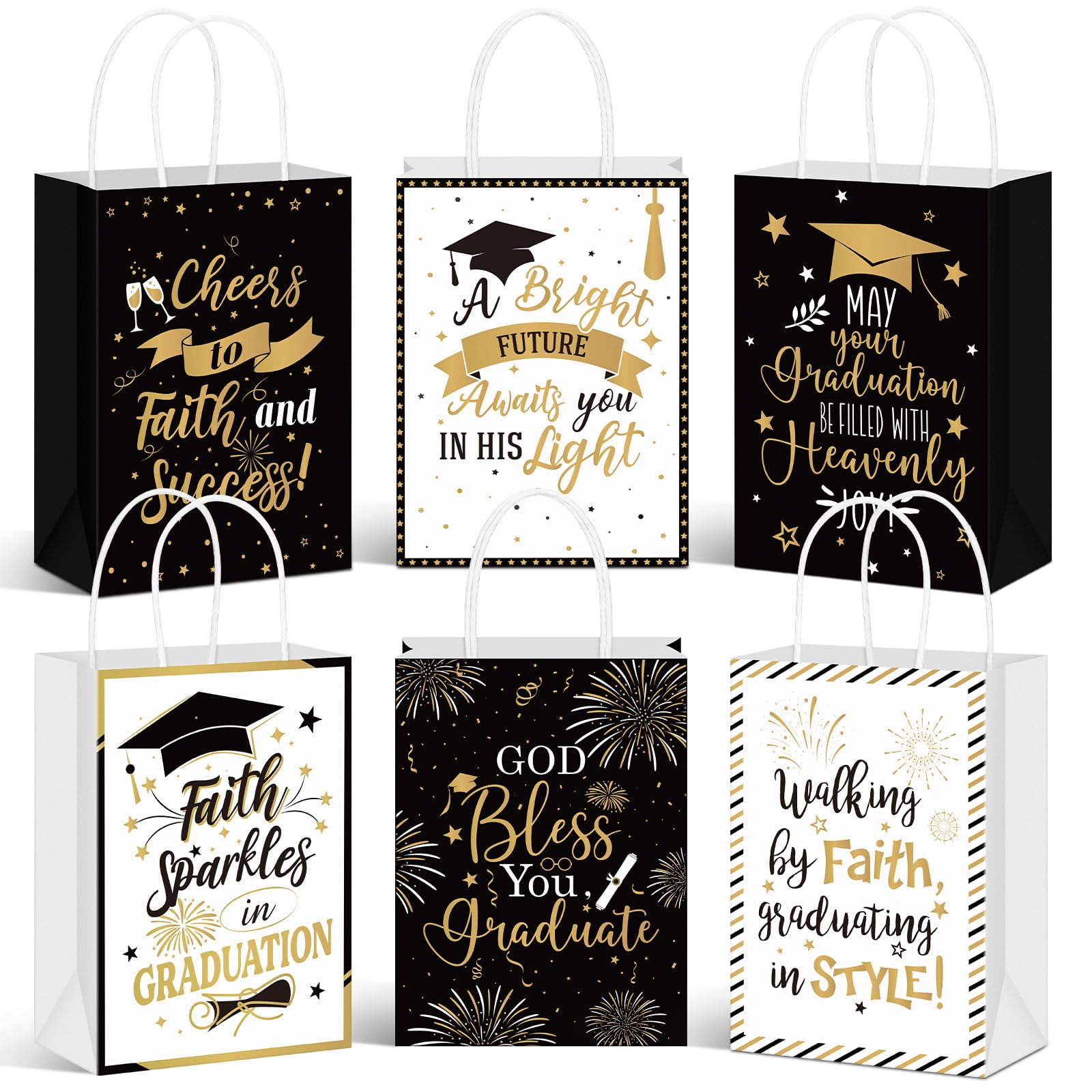Humyoun 24 Pack Christian Graduation Gift Bags Class of 2026, Religious Graduation Favor Bags with Bible Verses, Black and Gold Paper Gift Box with Handles for Church College High School Party Favor