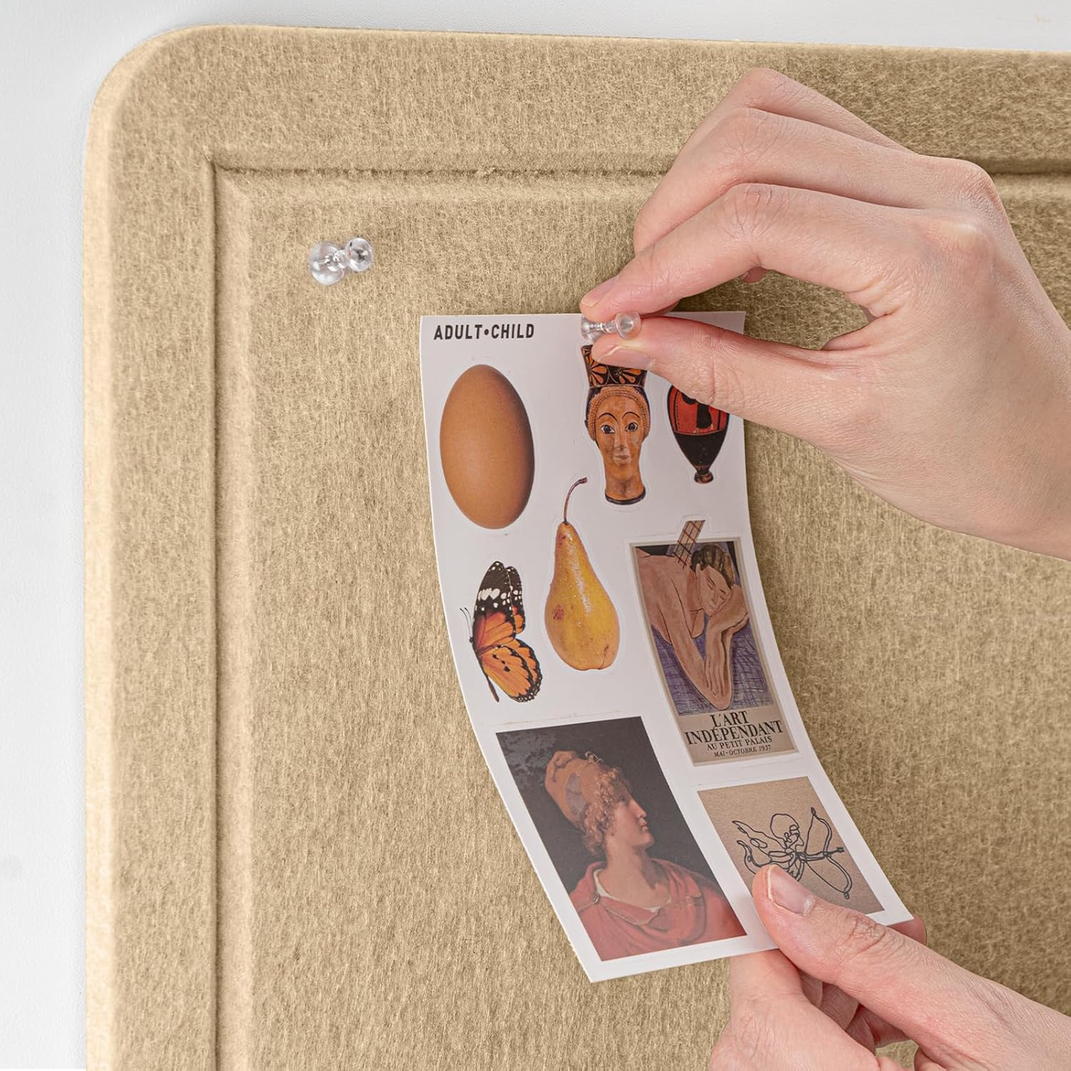 Large Bulletin Board - 48 x 36 Inches, Decorative Felt Pin Board for Wall - 4' x 3' Foldable Photo Display Board with Self-Adhesive Tape, Includes 20 Push Pins - Beige Brown