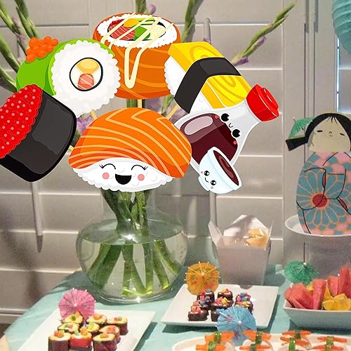 Miniatura 8 de Palitos de centro de mesa de sushi, 26 piezas, decoración de fiesta de sushi Let's Roll Sushi para fiesta de cumpleaños para suministros de sushi