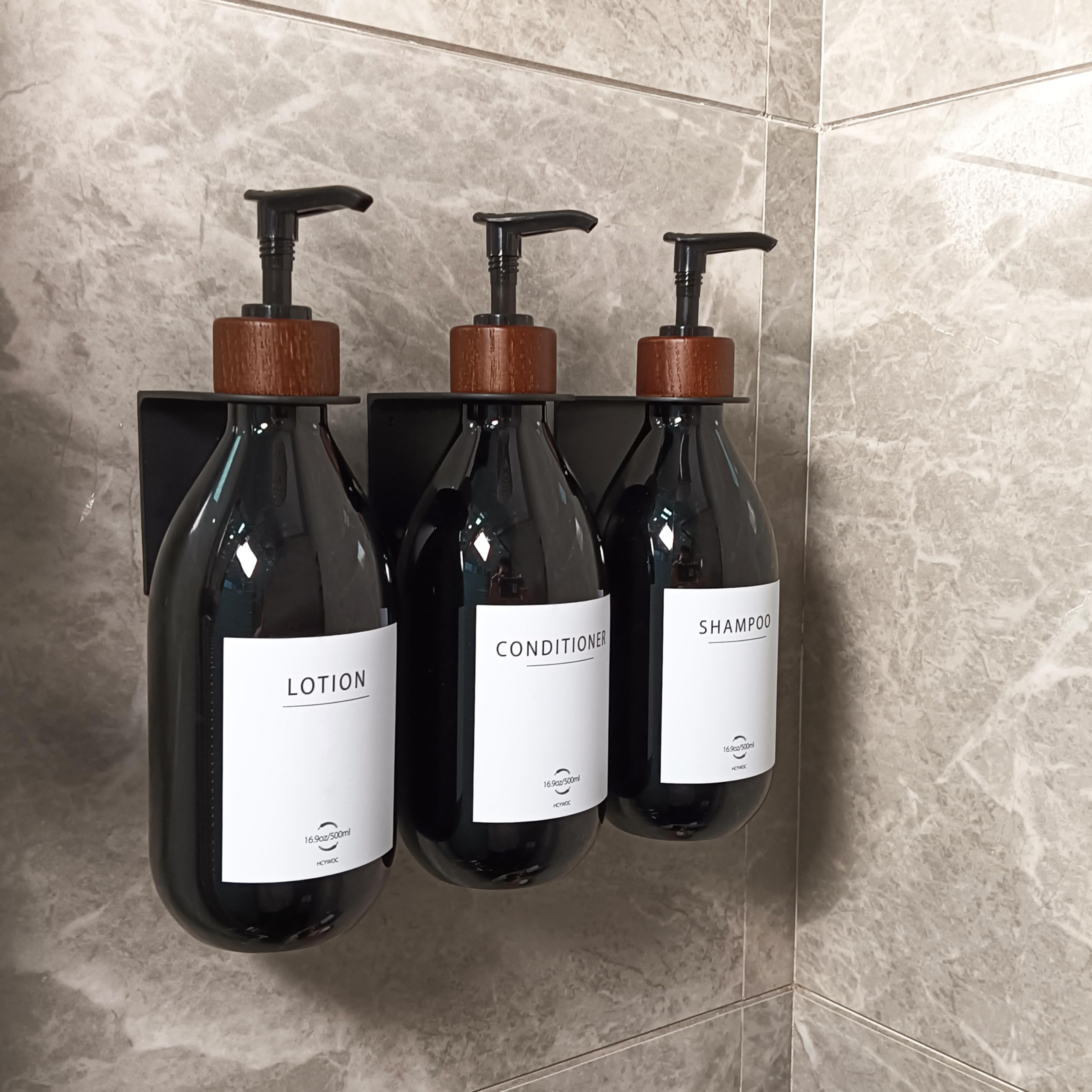 Dispenser per shampoo e balsamo, dispenser per shampoo per parete doccia con 16 etichette impermeabili, dispenser per doccia a 3 camere senza trapano, dispenser di sapone da doccia a parete per