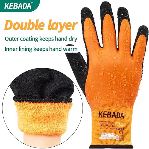 Miniatura 3 de Kebada T1 - Guantes de trabajo de invierno impermeables para hombres y mujeres, guantes de trabajo aislados para hombres y clima frío, guantes