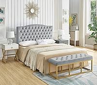 Vista 80 de 24KF Cabecera tapizada con terciopelo con diseño de botones capitoné, tamaño King/California King, cómoda, a la moda, acolchada, color gris