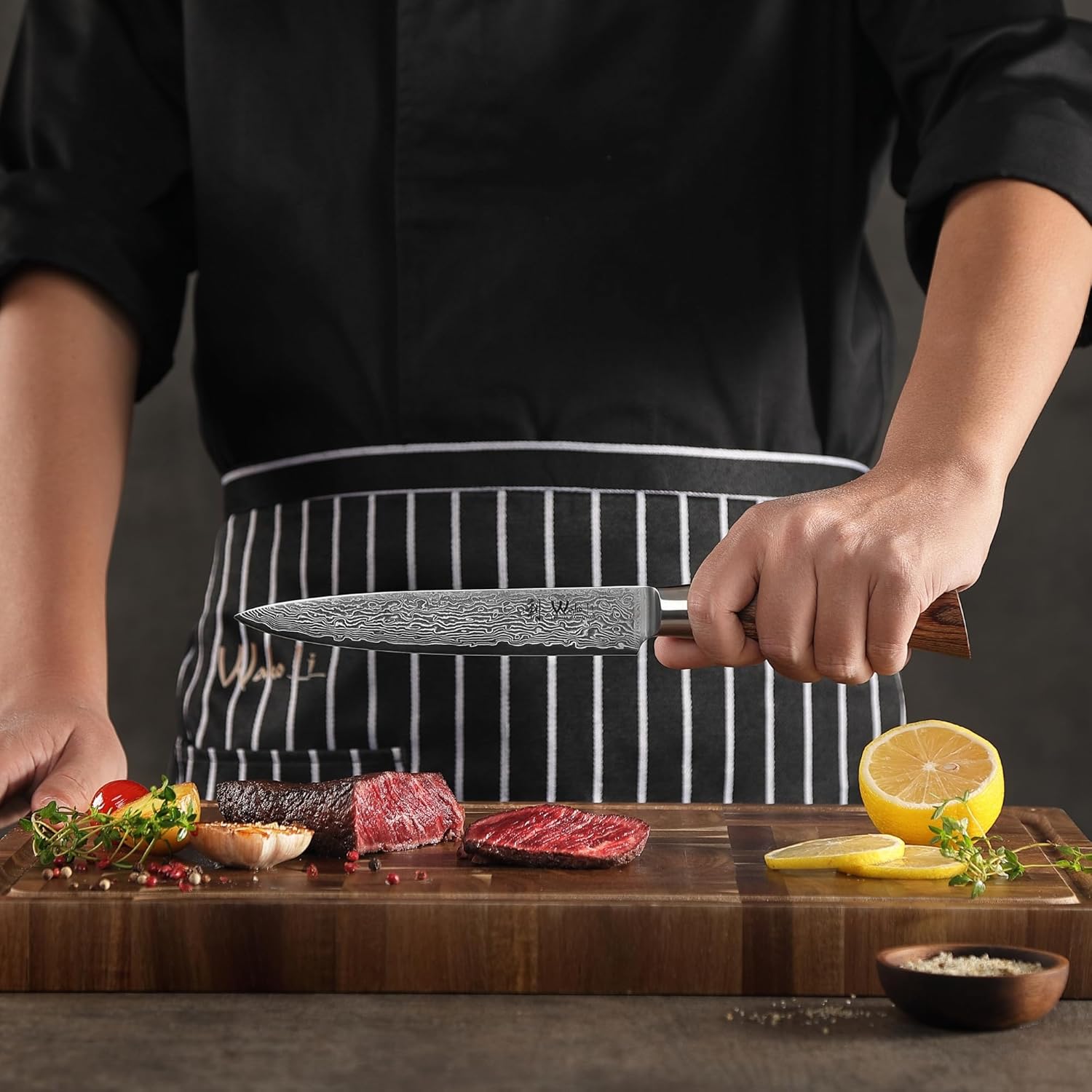 Wakoli EDIB Pro Damascus Carving Knife – Japanese Style Meat Slicer | 6.7-Inch Blade Made of 67-Layer Damascus Steel with VG10 Core | Ergonomic Pakkawood Handle | Professional Carving Tool