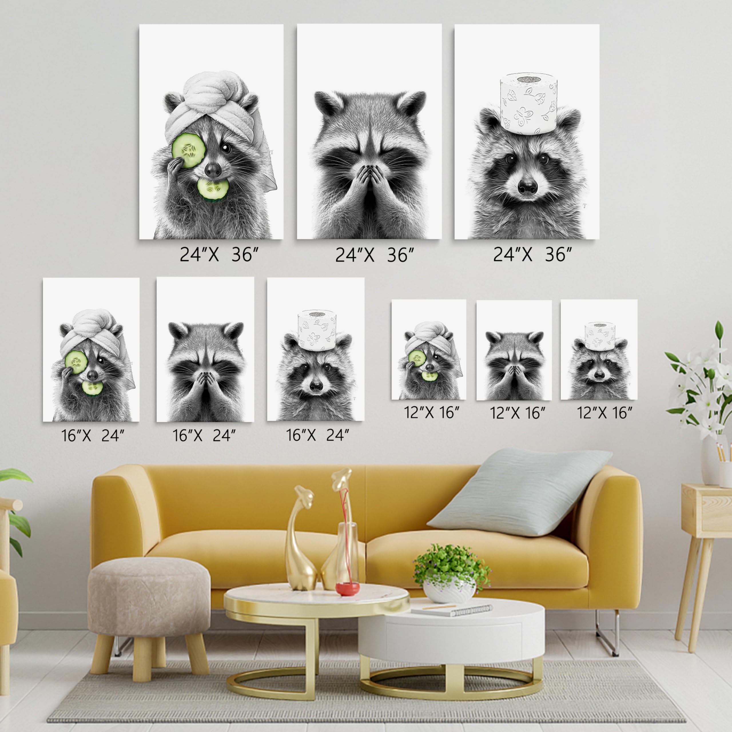 Framed Bathroom Prints Raccoon Bathroom Wall Art Set Of 3 - 16x11 Inch ...