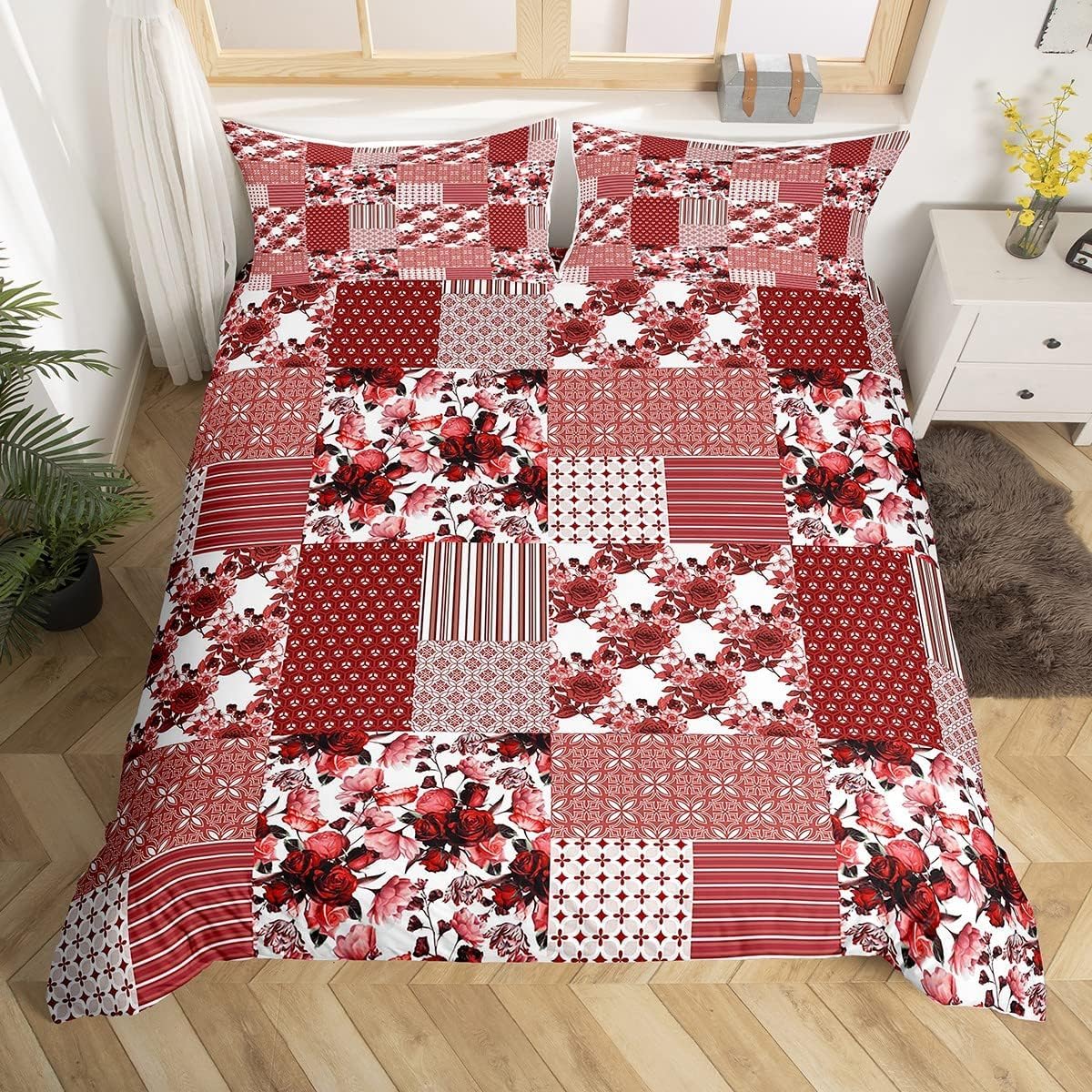 Housse de couette motif floral rouge bordeaux pour créer un cocon douillet dans une chambre garçon
