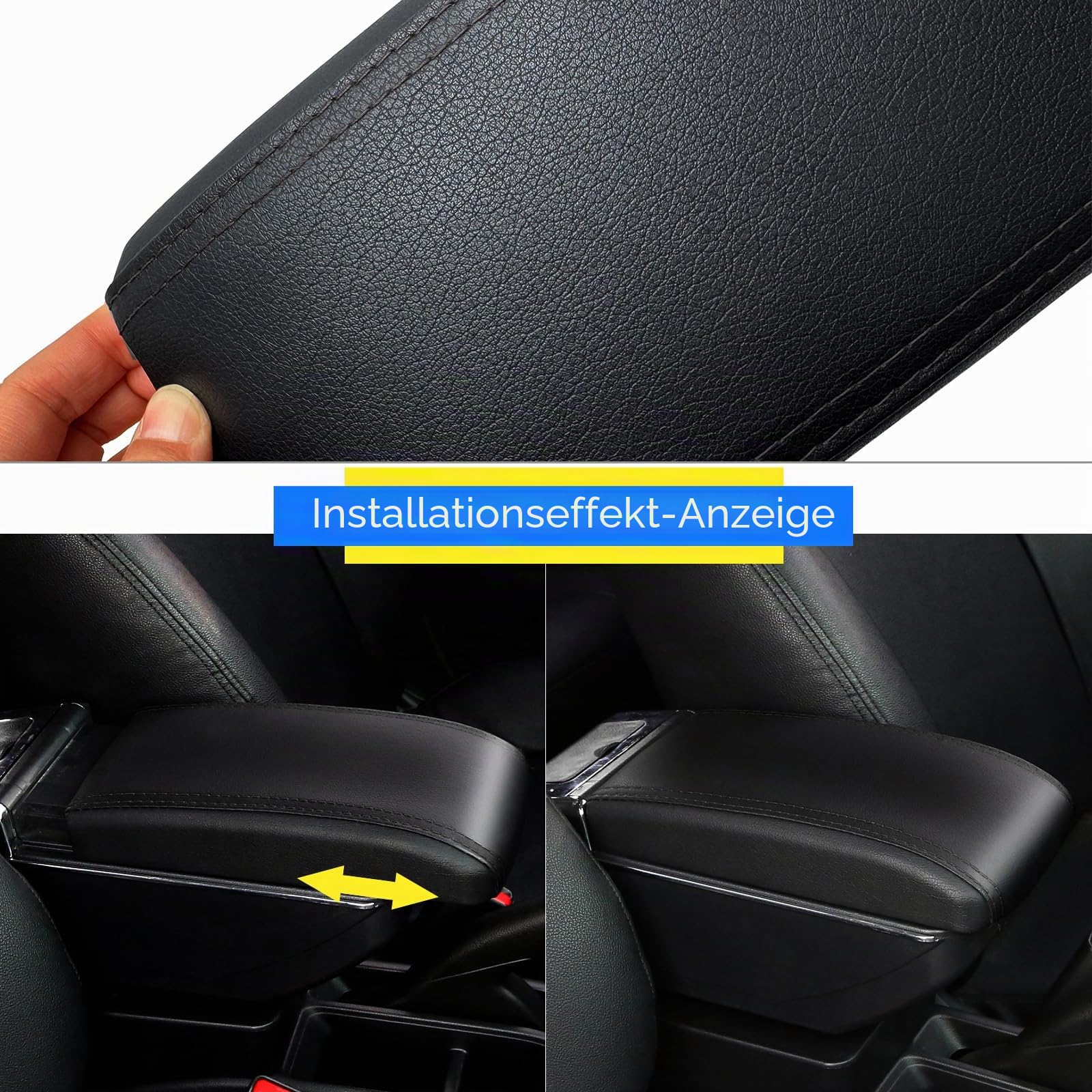 YJYWZH Armlehne für Mitsubishi Colt Mittelarmlehne Doppelstauraum | mit Getränkehalter,Verschiebbare Armauflage,PU-Leder,Passgenau für die Mittelkonsole,Einfache Montage,Schwarz