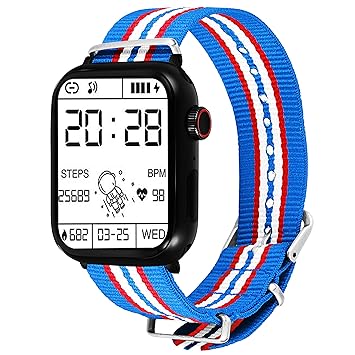 Tokdis MX-1 Pro Bluetooth Calling Smartwatch - 1.69? LCD Display, Multiple Watch Faces, Sleep Monitor, Heart & SpO2 Monitoring, Multiple Sports Modes, Water Resistant (Sapphire Nylon Strap) AT3
