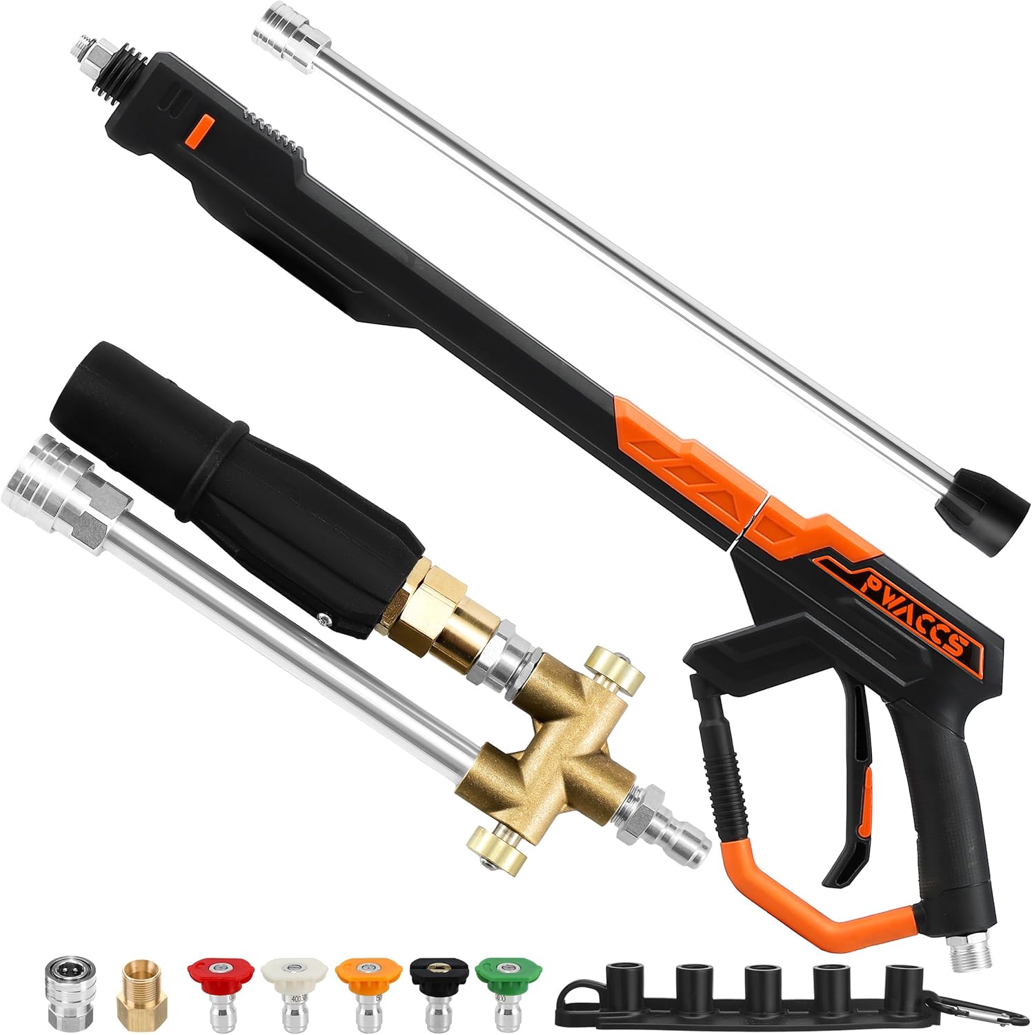 PWACCS Pressure Washer Gun, Pressure Washer Wand Kit with Dual-purpose Nozzles, Power Washer Gun with Replacement Wand Extension, M22-14mm Fitting, 5 Nozzle Tips with Holder, 4000 PSI, 43 Inch