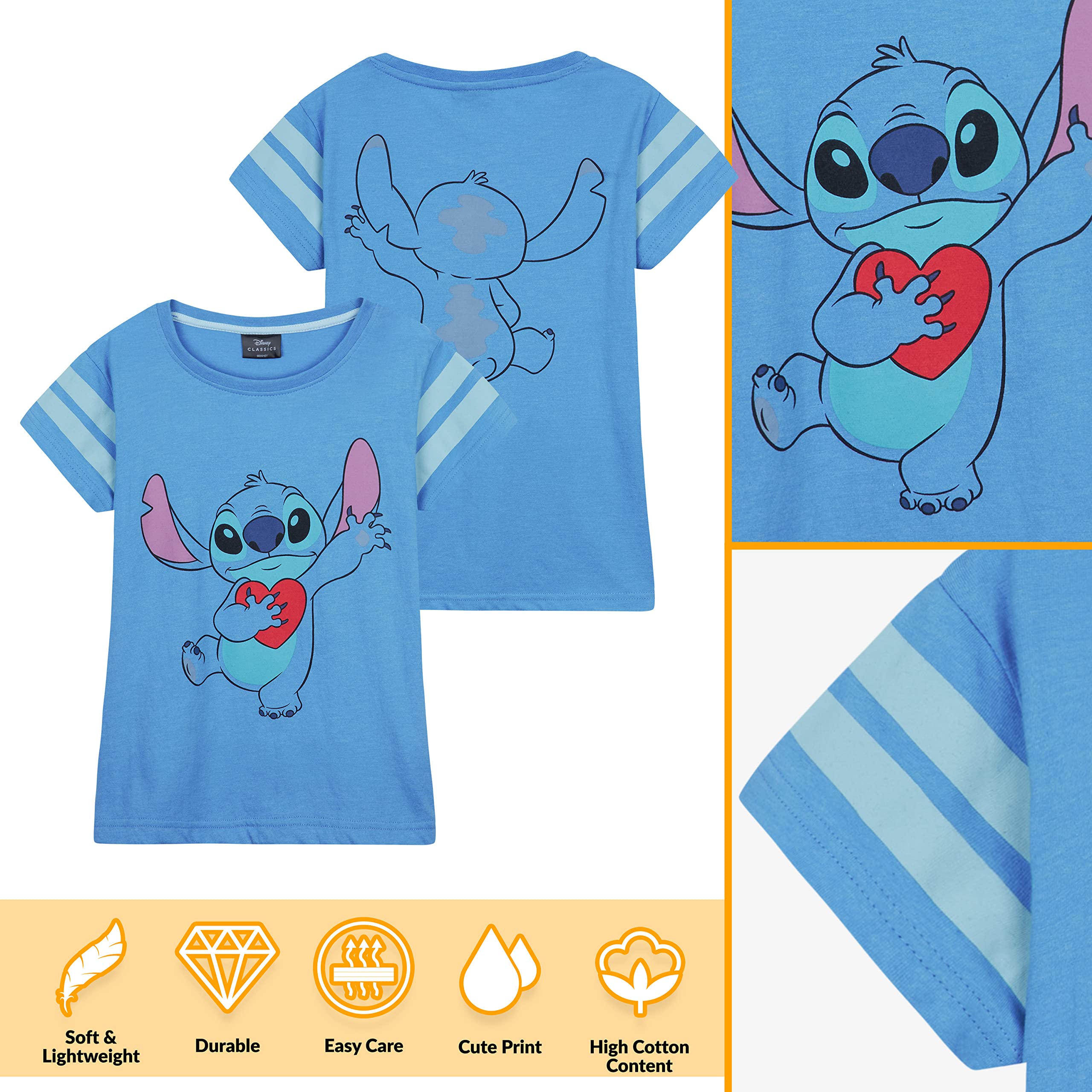 Disney Stitch piżama dziewczęca 2-częściowa bielizna nocna krótkie piżamy dla dziewczynek miękka oddychająca odzież domowa 4-14 lat