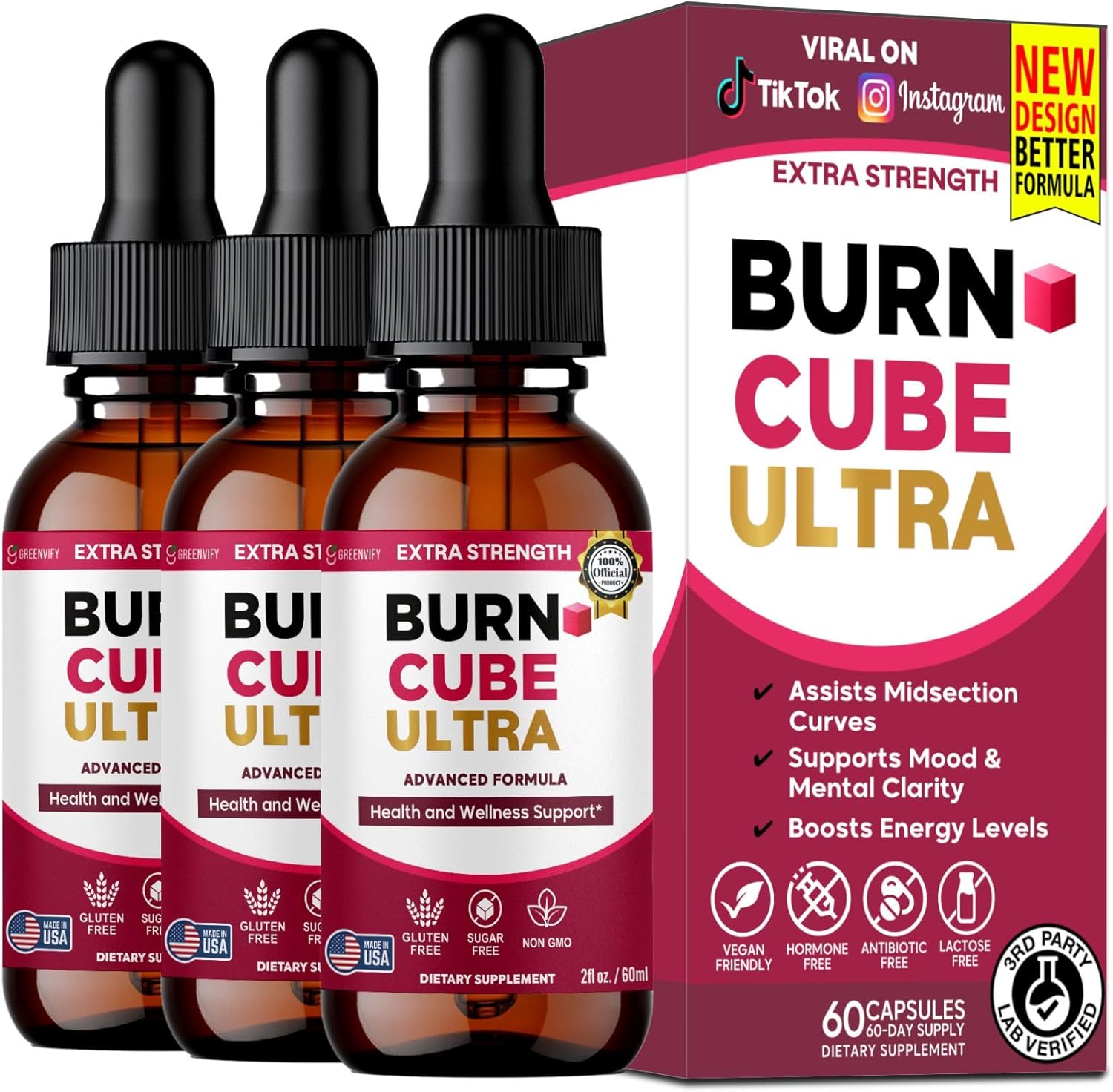 Burn Cube Ultra Extra Strength, Advanced Formula, Health and Wellness Support, 60 Servings, 2 fl oz, Liquid Drops (2)