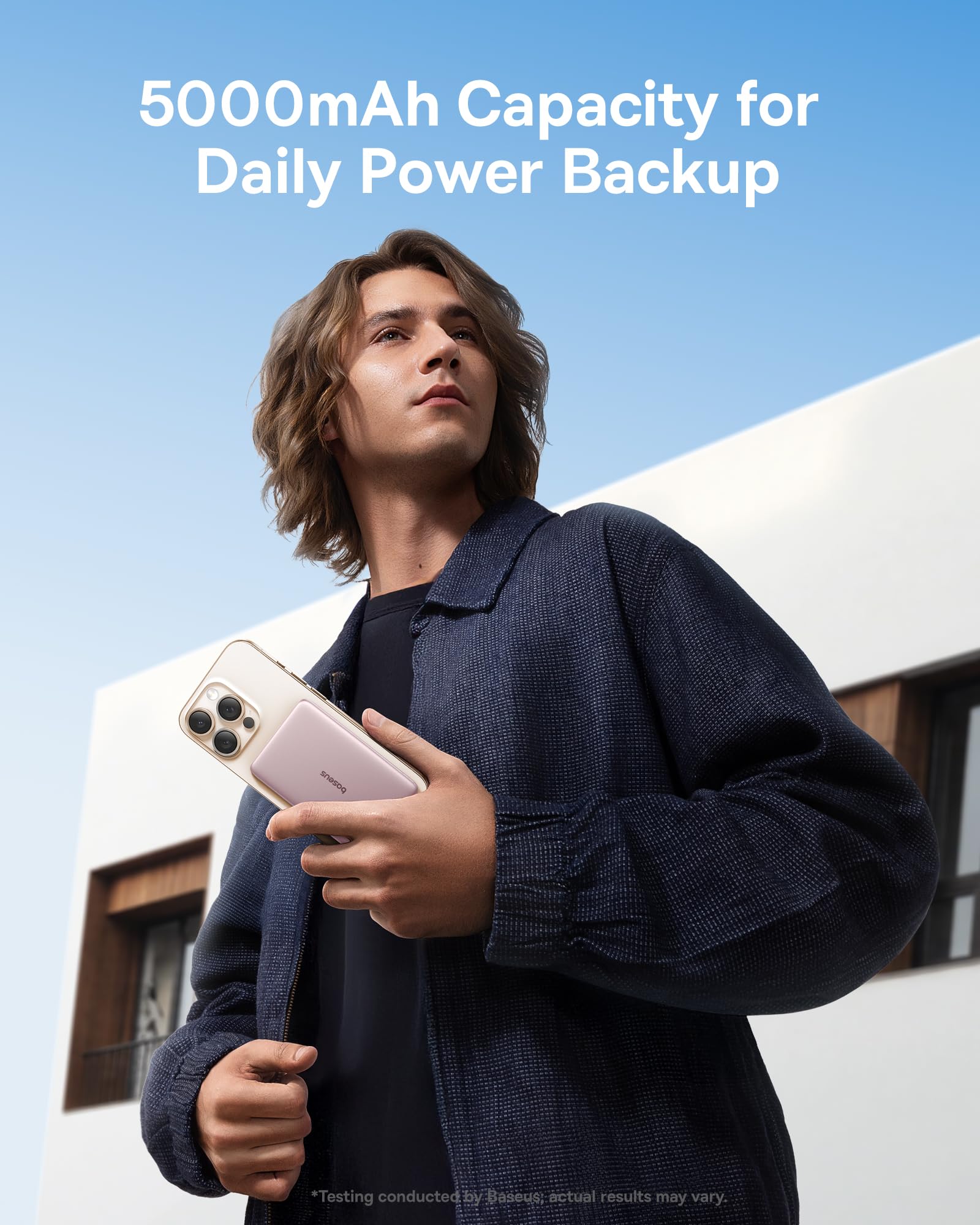 Baseus Magsafe Power Bank Ultra Slim, ultralekki magnetyczny powerbank do iPhone 16/15/14, mini bezprzewodowy bank 5000 mAh, USB-C PD 20 W, zewnętrzna bateria z wyświetlaczem LED, różowy