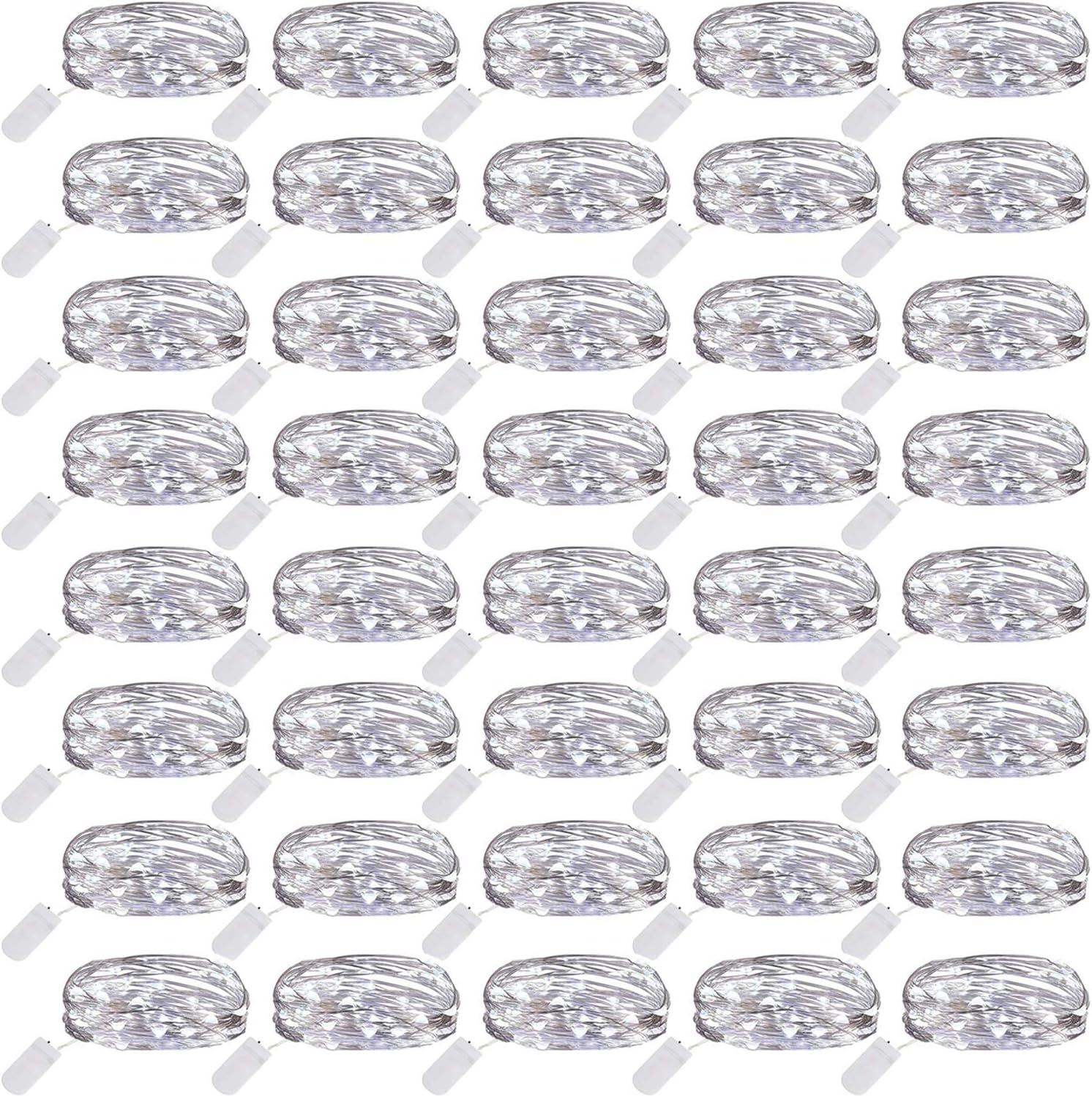 Ehome Fairy String Lights, 40 Pack Fairy Lights Battery Operated, 7.2ft 20LED Christmas Lights Silver Coated Copper Wire Lights Firefly Lights Moon Lights for Party Christmas Decorations (White)