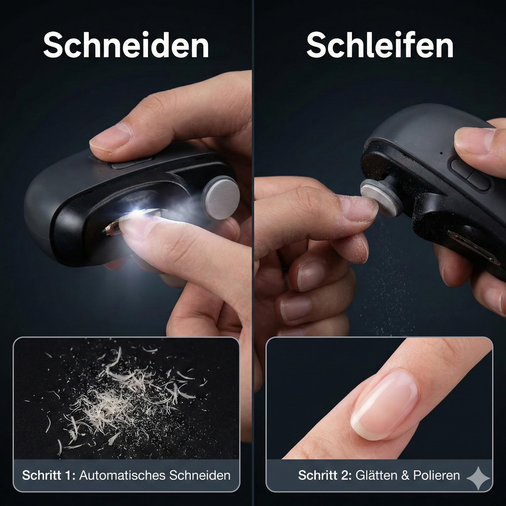 Elektrischer Nagelknipser für Fingernägel - 2-in-1 Automatischer Nagelschneider & Feile mit LED-Licht & Nagelsammler - 100% Sicher für Baby, Kinder & Erwachsene (USB-C)