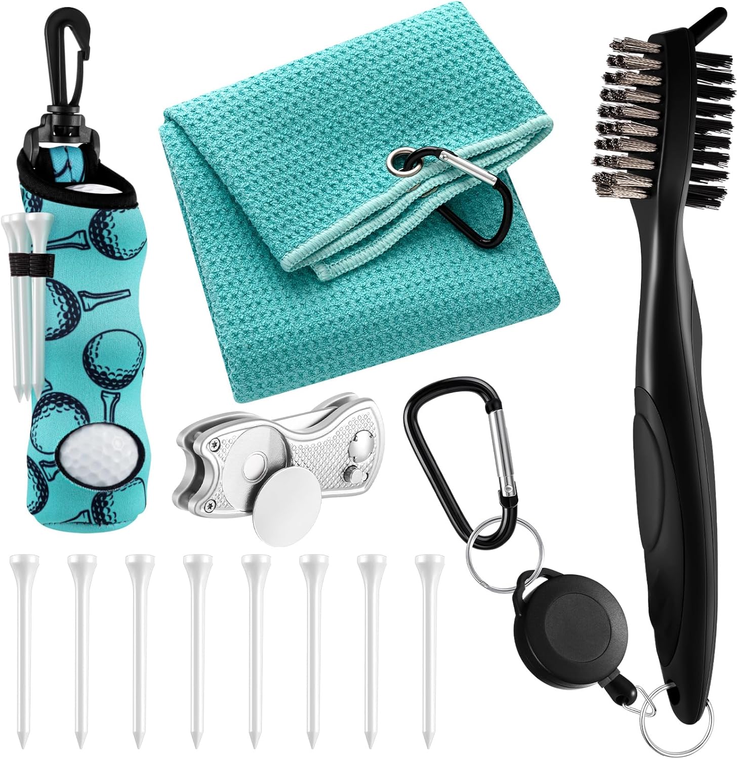Liliful 12 Pcs Golf Accessories Kit, Include Golf Ball Bag with Hook Towel Tees Magnetic Ball Marker Divot Tool Cleaner Brush for Women Man Gifts
