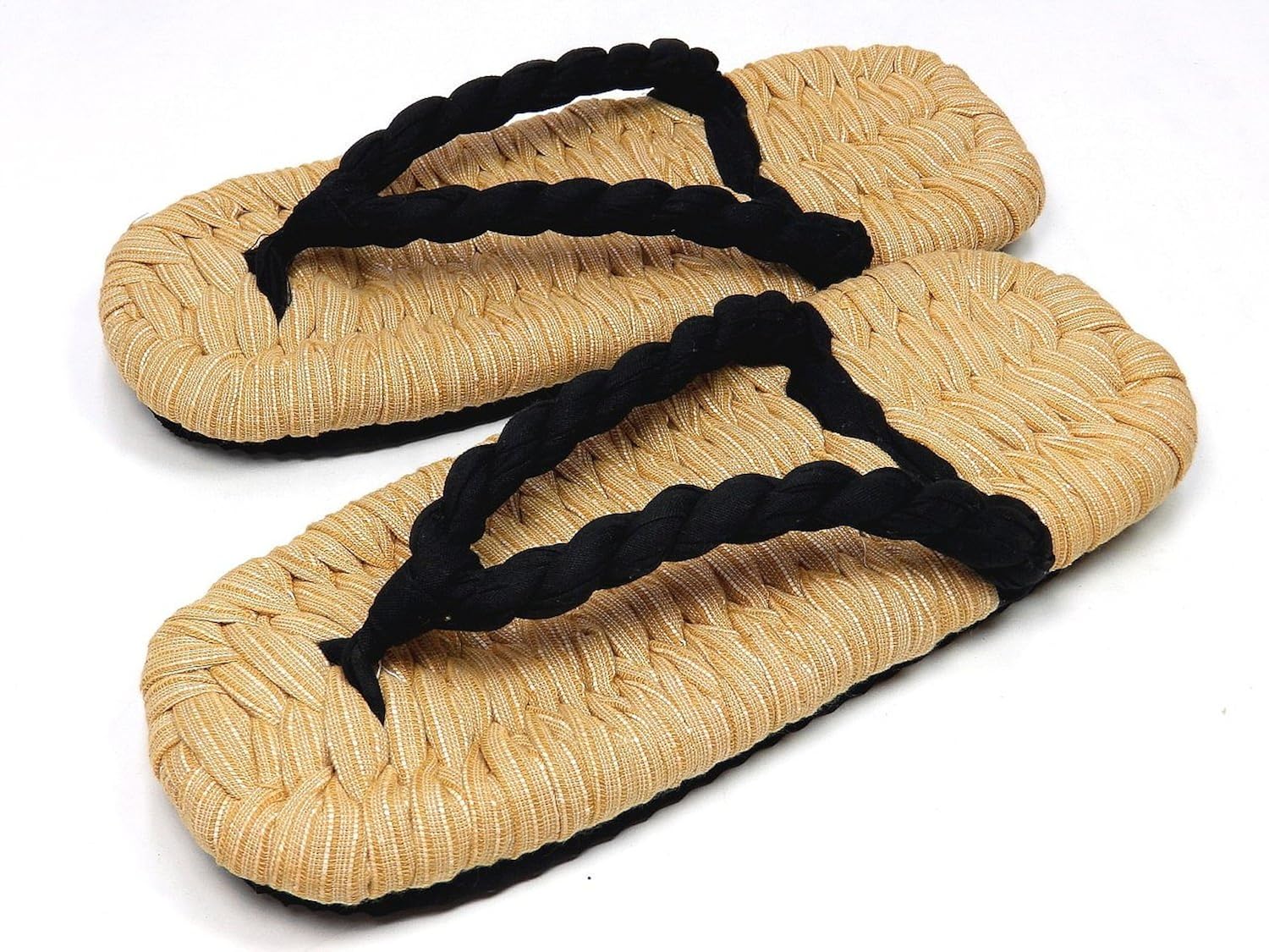 Amazon 外履き用布ぞうりソール付き しじらおりわら色鼻緒黒 Sj 54 Lサイズ 26cm ファッションサンダル