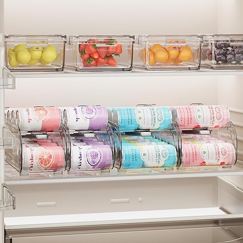 Miniatura 8 de Organizador de bebidas para refrigerador, dispensador organizador de latas de soda para refrigerador con rodamiento automático, organiza latas de