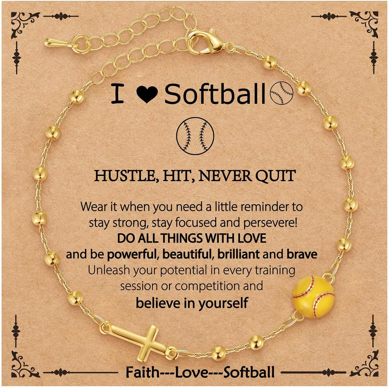 Softball Basketball Soccer Volleyball Bracelet for Women Sport Accessories 14K Gold Plated Cross Bracelet Christmas Jewelry Gifts