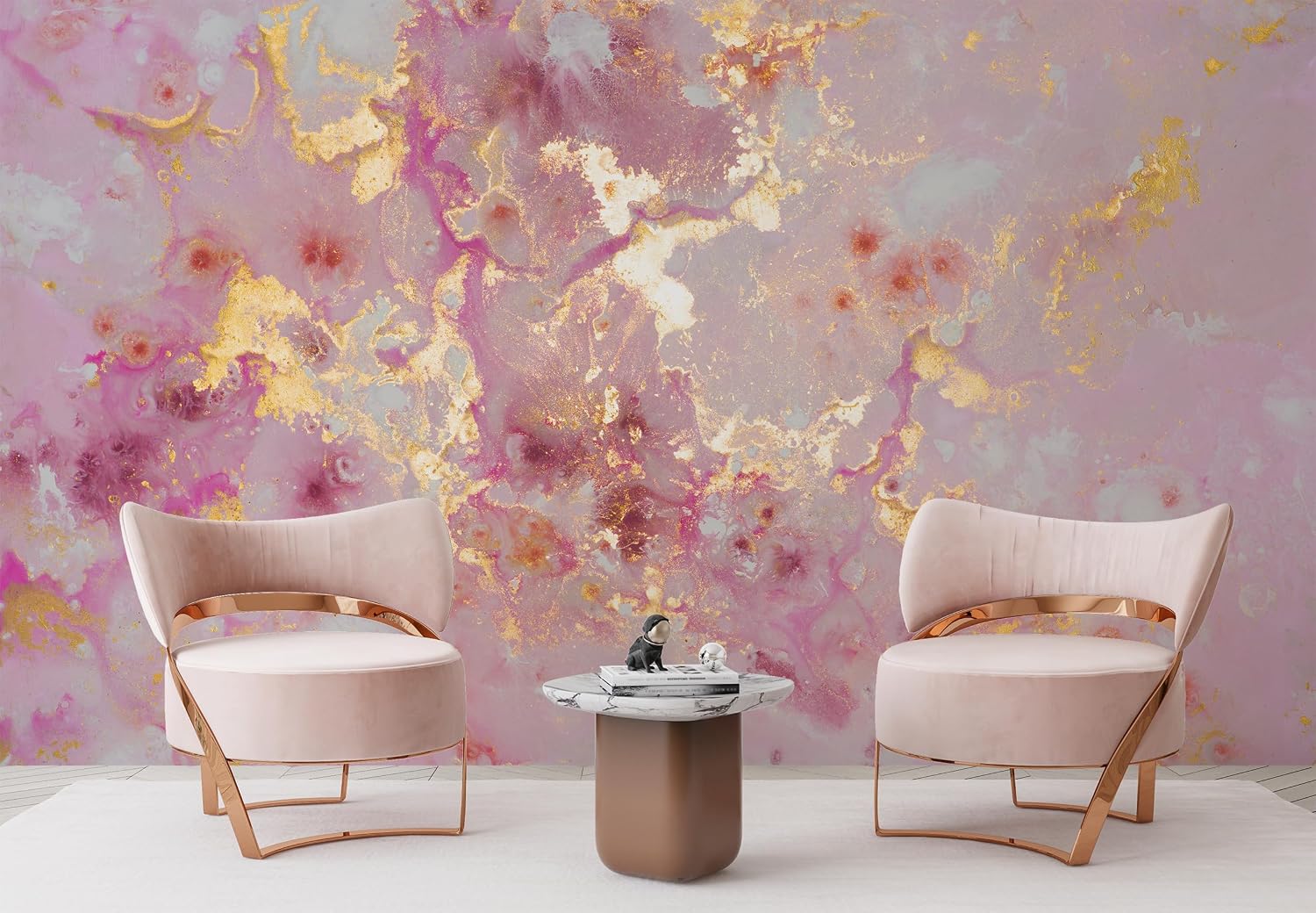 Pink Looks Gold Look Abstract Painting Modern Design Background Peel and Stick Wallpaper Decoration Removable 100''H x 150''W