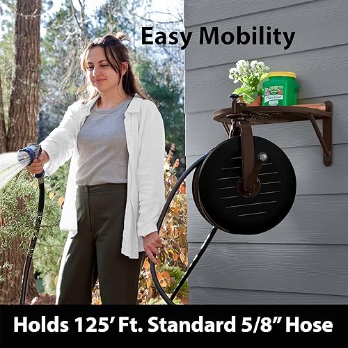 Vista 54 de Liberty GARDEN 712 - Carrete multidireccional de brazo simple para manguera de jardín, capacidad para manguera de 5/8 pulgadas x 125 pies
