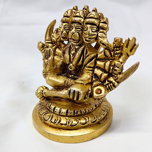 Miniatura 4 de Estatua Panchmukhi Hanuman de latón de 2.75 pulgadas – Señor Bajrangbali de latón decorativo adoración dioses hindúes decoración figura de regalo de