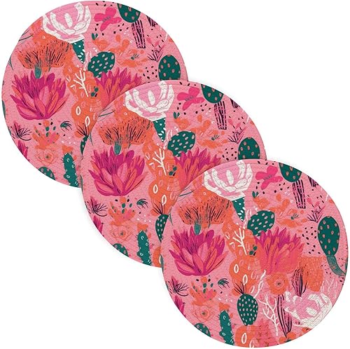3 Pcs Trivet Tripod Colorful Cactus Plant Illustration for Hot Pots and Pans 15in Cotton Thread Weave Absorb Water Pot Pads for Cooking Pot Kitchen