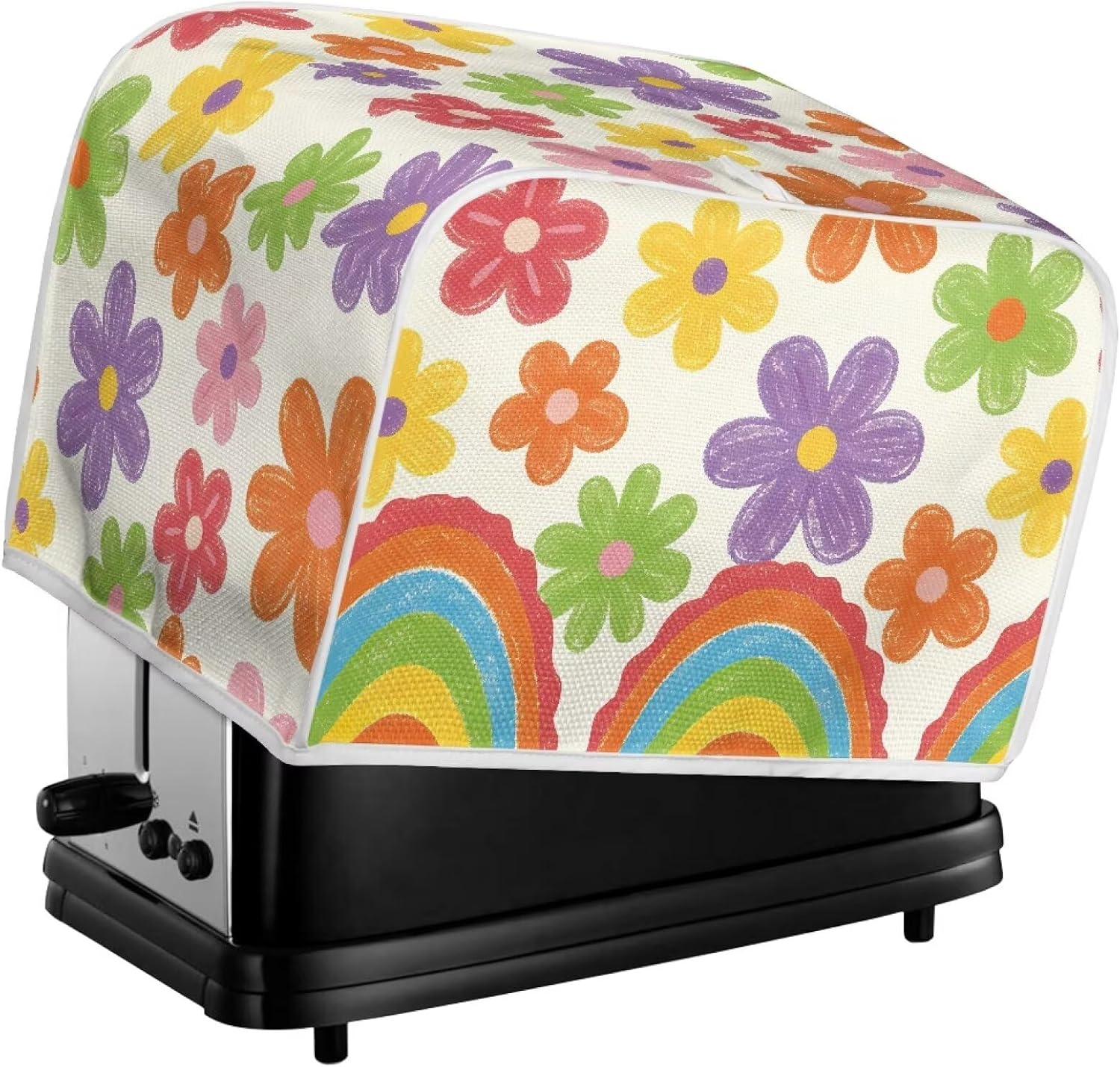 Boho Hippie Flower Toaster Cover Dust and Fingerprint Protection Retro 60s 70s Flower Small Appliance Cover Fits for Most Standard 2 & 4 slice Toasters-S