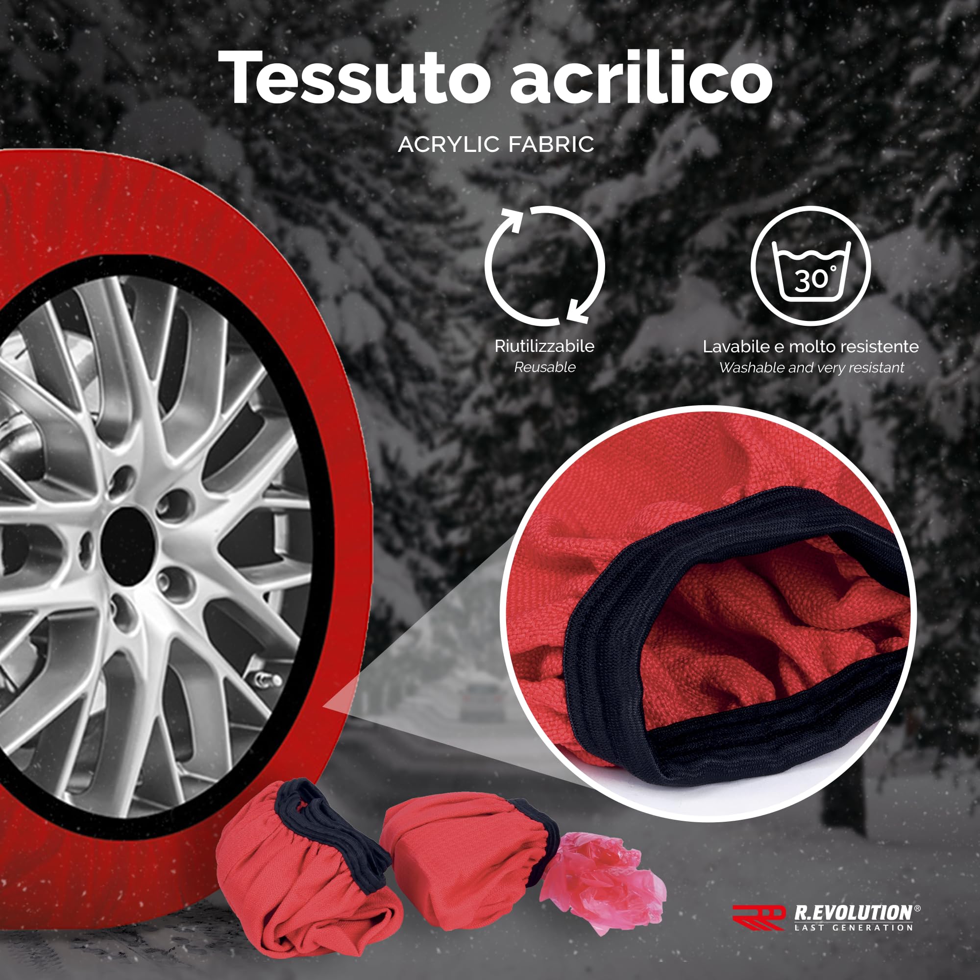 Calze da Neve Omologate Italia RRR R.Evolution Taglia XL Rosso per R14 - R21