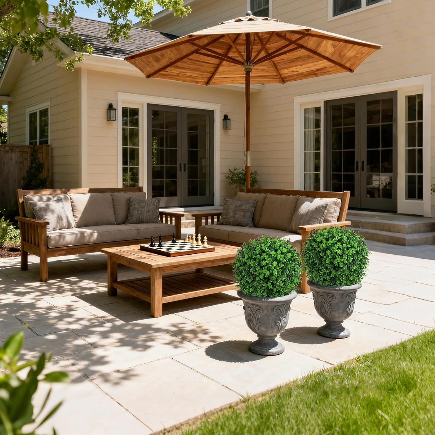 Artificial Boxwood Topiary Ball Trees in Black Pots, 24" UV Resistant Faux Greenery Shrubs, Set of 2 Fake Evergreen Faux Plant Perfect for Garden, Porch, Patio, and Yard Decoration - Image 7