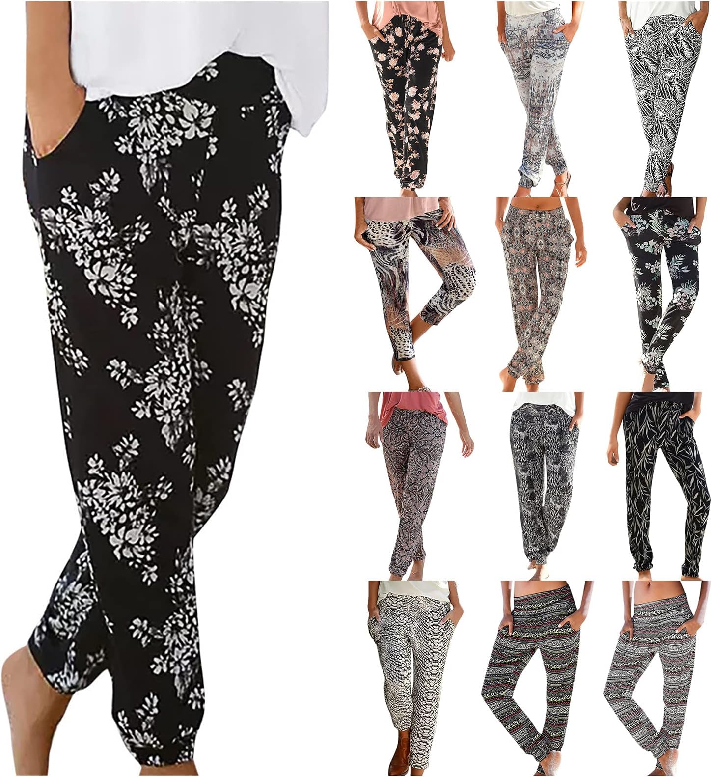 Boho Women's Trousers Casual Cotton Linen Pants High Waist Loose Fit Sweatpants Comfy Yoga Pants Workout Trouser Cropped Loose Fit Harlan Pants Elastic Waist Trouser with Pockets