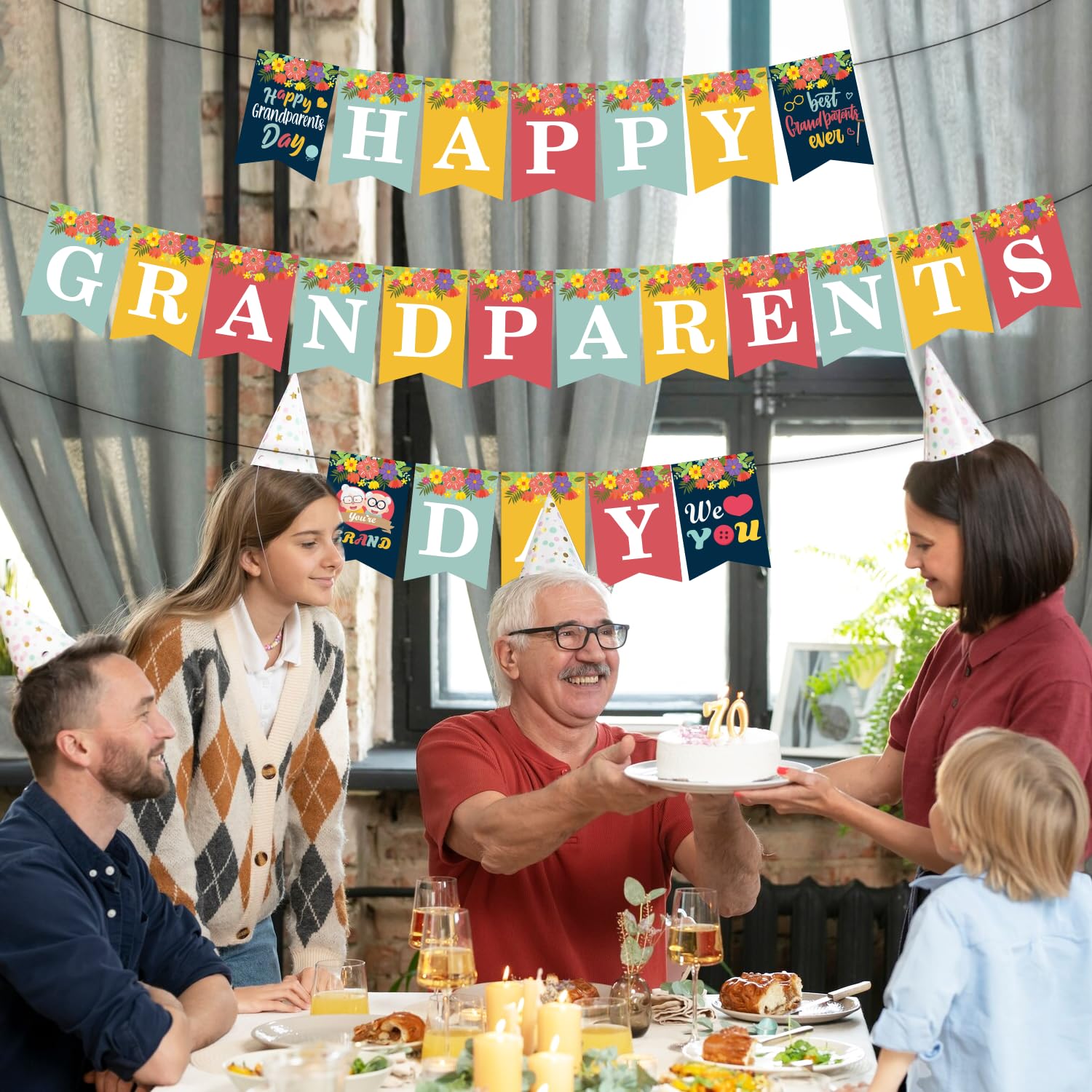 Happy Grandparents Day Banner – Fertig-Deko Für Oma & Opa Zum Aufhängen, Inkl. Schnur, 6,4m Lang