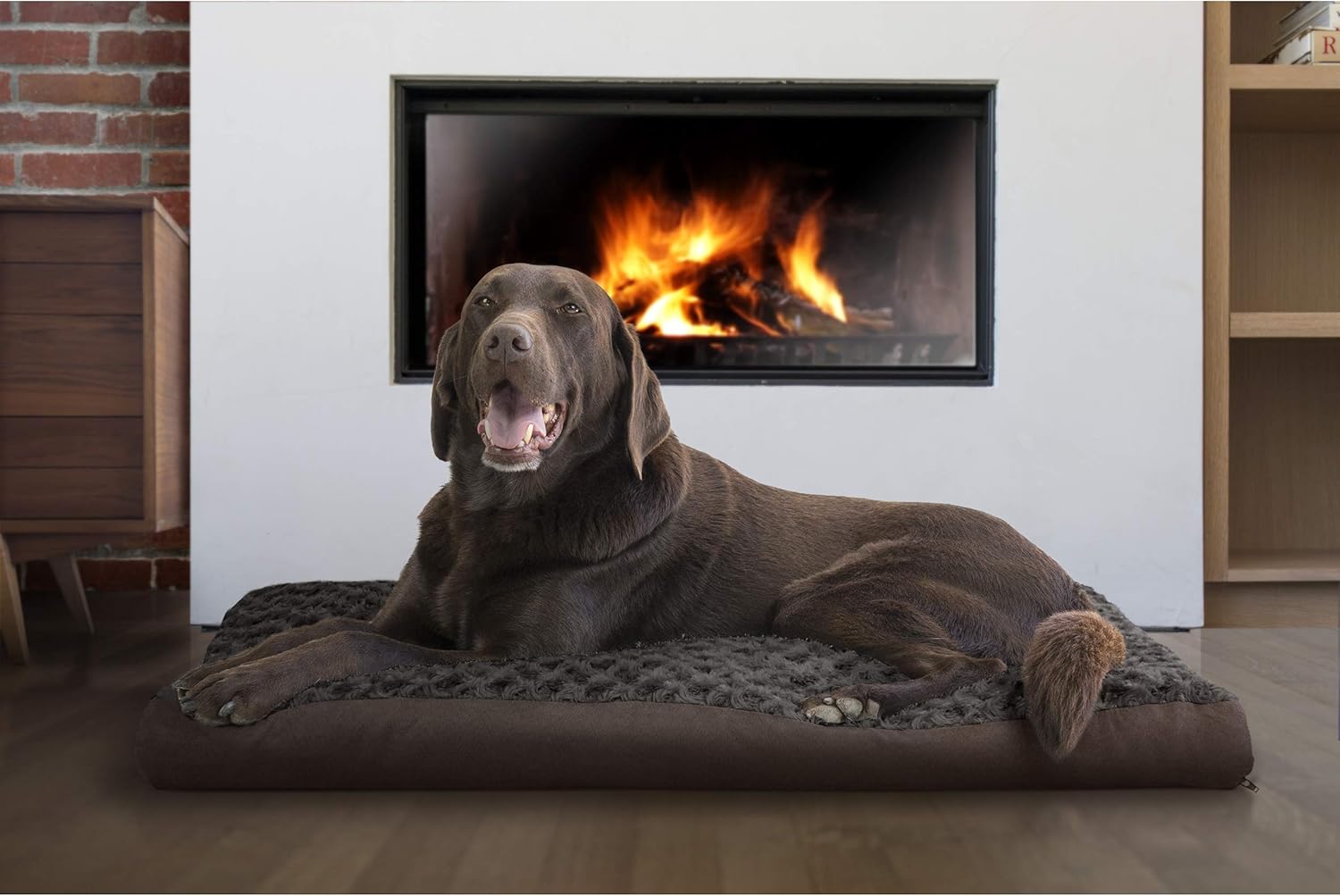 review Furhaven Pillow Dog Bed for Large/Medium Dogs w/ Removable Washable Cover - Ultra Plush Faux Fur & Suede Mattress - Chocolate, Large