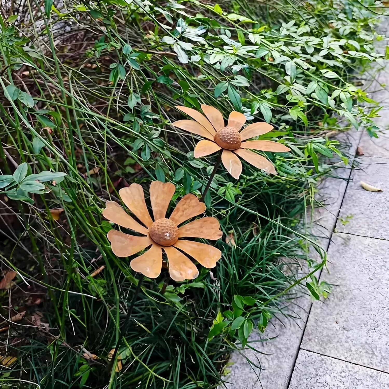 Lot de 2 décorations de jardin rouillées - Décor en rouille pour jardin en acier Corten - Pique de jardin en métal fleur de pavot - Décor de jardin - Tige grimpante en rouille naturelle (f)